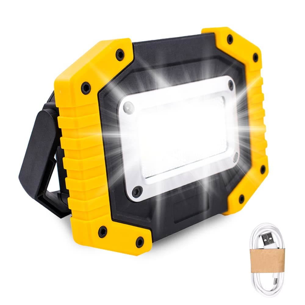 LED Rechargeable Work Lights, 30W Floodlight Battery Security Light with 3 Modes Outdoor COB Floodlight Camping Lights with USB Waterproof for Yard, Garage, Fishing, Hiking(Battery Included)