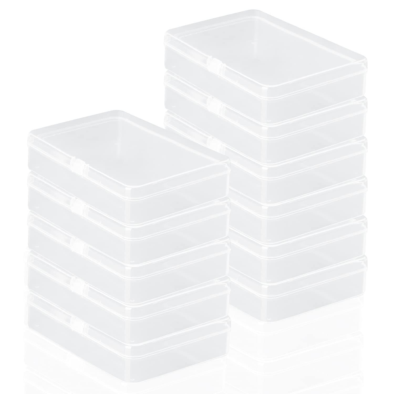 Rocutus Clear Plastic Beads Storage Containers Empty Mini Storage Container Box,12 Pack Plastic Storage Containers with Lids,Bead Storage Box with Hinged Lid for Beads(4.5 x 3.3 x 1.1 inch)