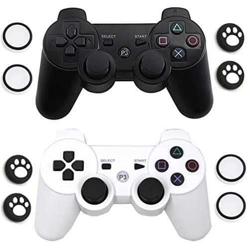 Wireless Controller for PlayStation 3 PS3 Dualshock 3 with 6-Axis [ Thumb Stick Grips Caps for Free ] (Black & White)