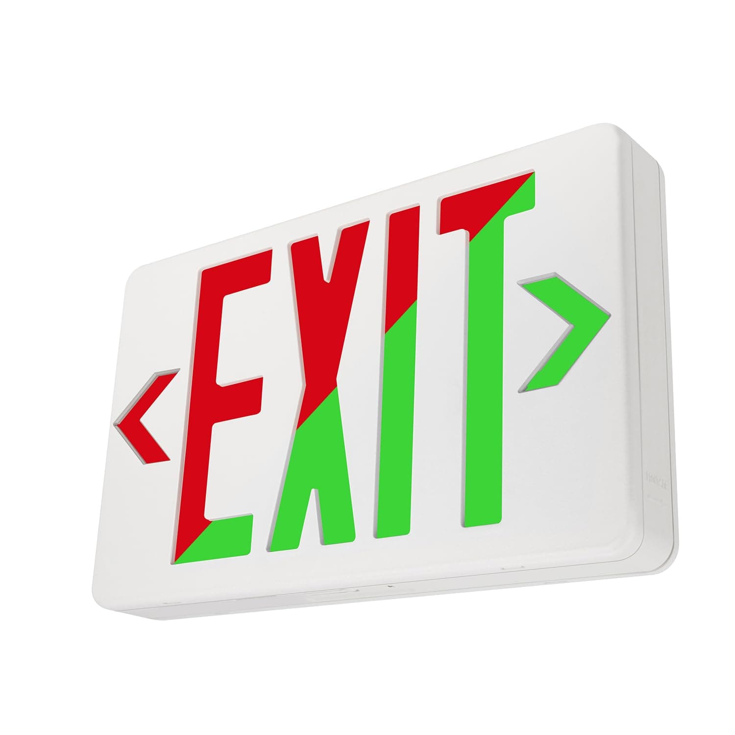 LFI Lights® Universal LED Exit Sign, Selectable Red/Green LED, UL 924 Listed, Red LED, White, 120/277VAC Hardwired with Battery Backup, Wall, Ceiling or Side Mount, Optional Double Face and Knock Out Arrows LEDU