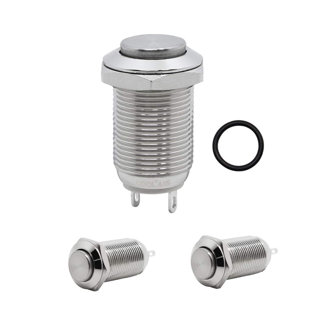 Coolais 2 Pcs Waterproof Push Button Switch Latching Metal Push Button Switch On Off 12mm 3A 250V AC PBSL-02 (High Head)