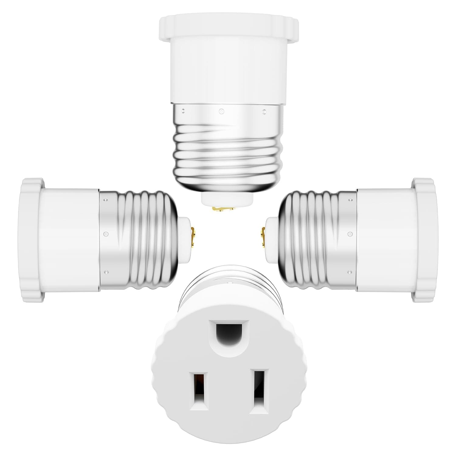 4 Pack, Light Socket to Plug Adapter, Convert Light Bulb Socket to Outlet Adapter (White).