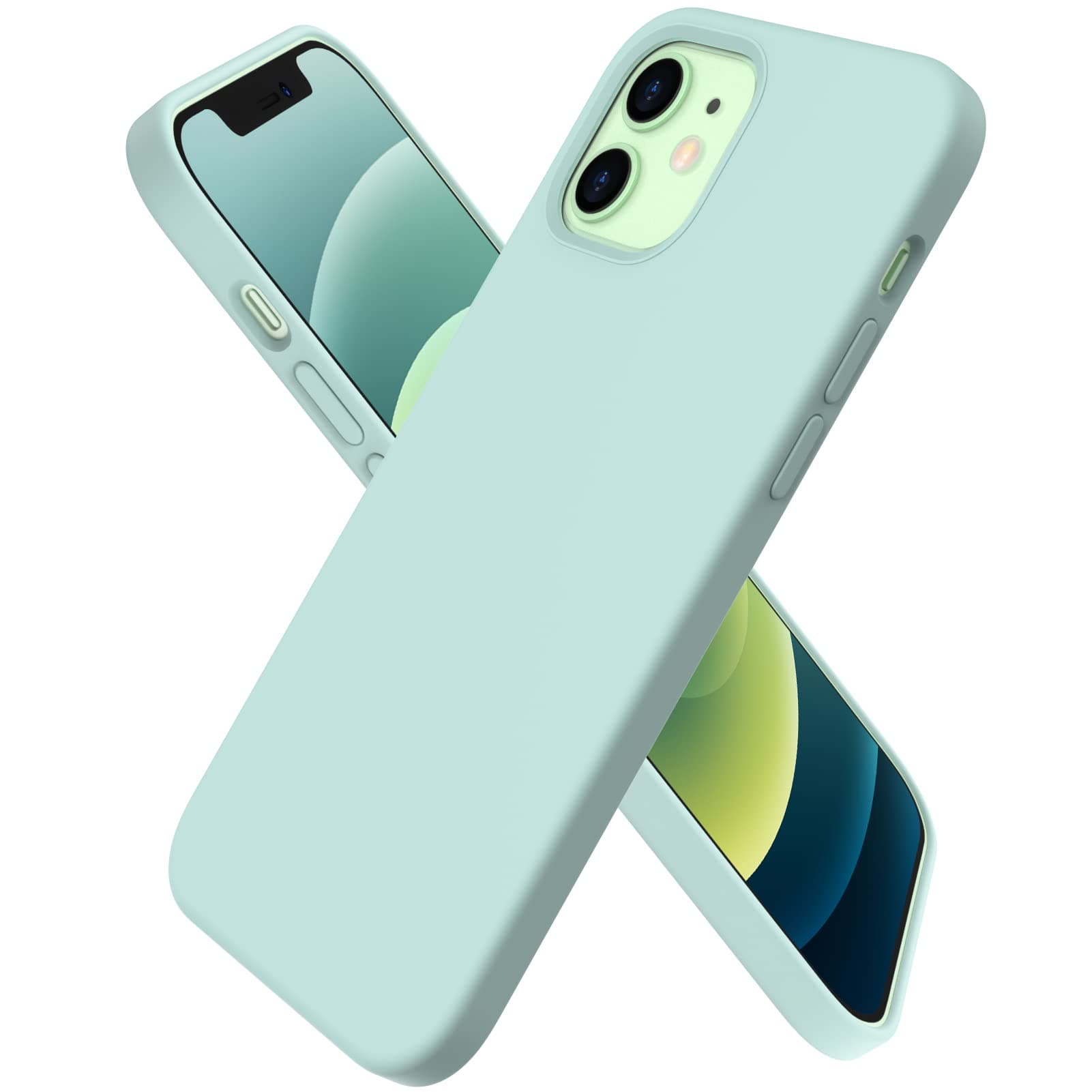 Compatible with iPhone 12 Case 6.1 and iPhone 12 Pro Case, Slim Liquid Silicone 3 Layers Full Covered Soft Gel Rubber Case Cover 6.1 inch-Mint Green