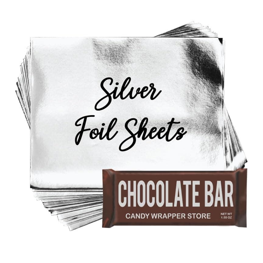 Silver Shiny Candy Bar Wrapper Foil Sheets for over wrapping chocolate bars - 40 Sheets