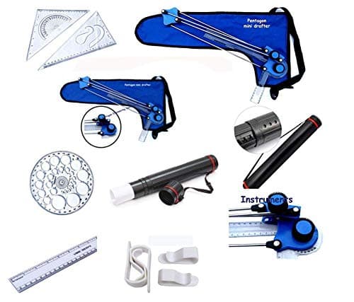 Pentagon Engineering Instruments - Set of 7 (Mini Drafter, Sheet Container, Scale, Set Square, Pro Circle, Drawing Board Clips, 3 in 1 Drawing Compass) ED MD Engineering Drawing Instrument