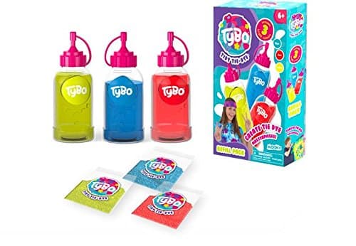 TyBo Tidy Tie-Dye Refill Pack – Includes 3-Pack of Dye Powders (Blue, Red, Yellow), Replacement Dye Bottles, Elastic Bands & Gloves - Compatible with Mixing Orb Design Studio