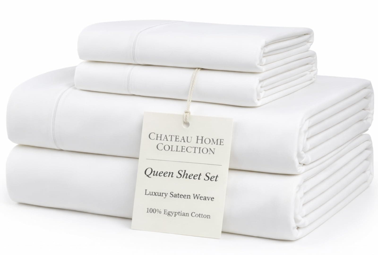 CHATEAU HOME COLLECTION Queen Size Bed Sheets, 800 Thread Count Egyptian Cotton, 4 Piece Set, White