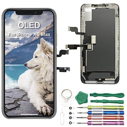 iPhone Xs Max Screen Replacement 6.5" inch Soft OLED Pre-Installed Small Part Ear Mesh Camera & Sensor Holder Touch Screen Digitizer Full Assembly Kit with Repair Tools
