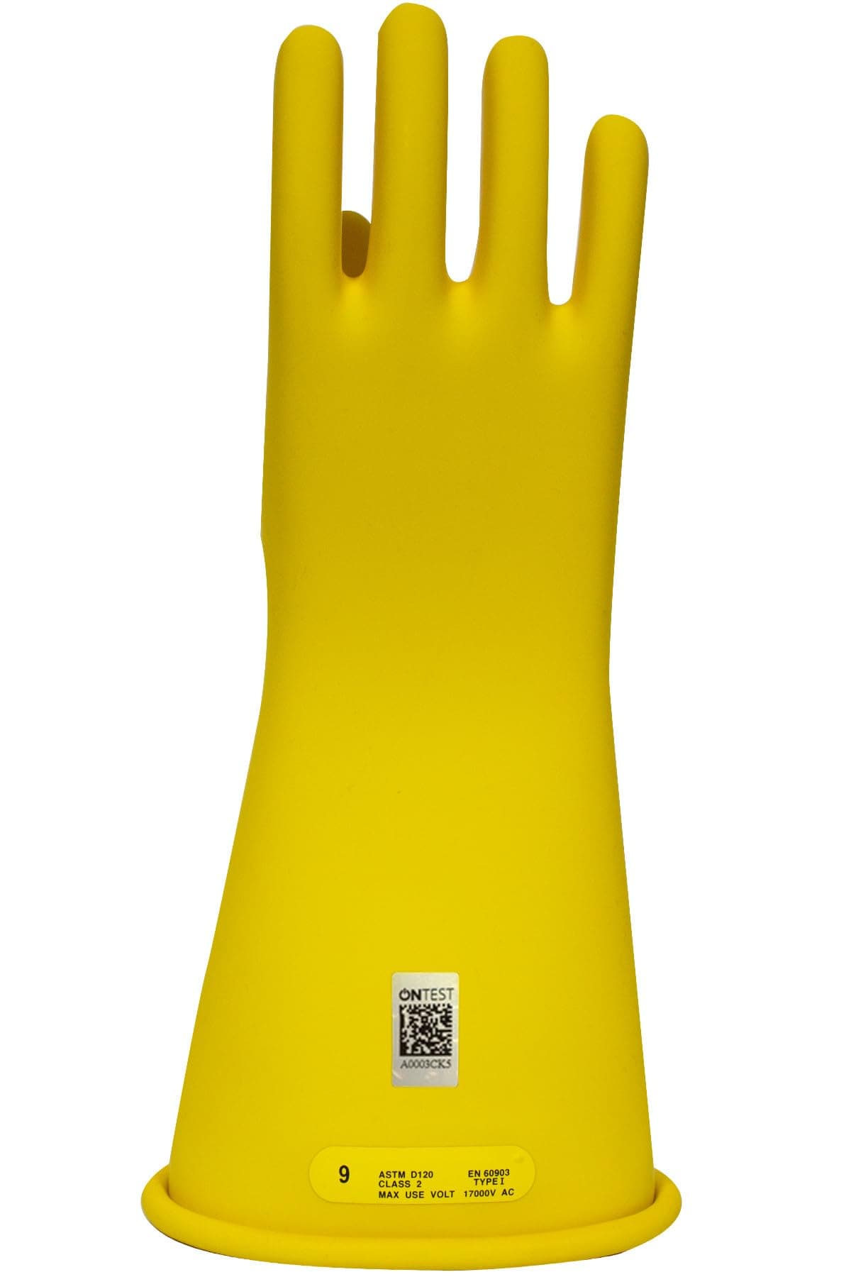 Class 2 Yellow Rubber Voltage Insulating Gloves, Max. Use Voltage 17000V AC/25500V DC, GC2Y12