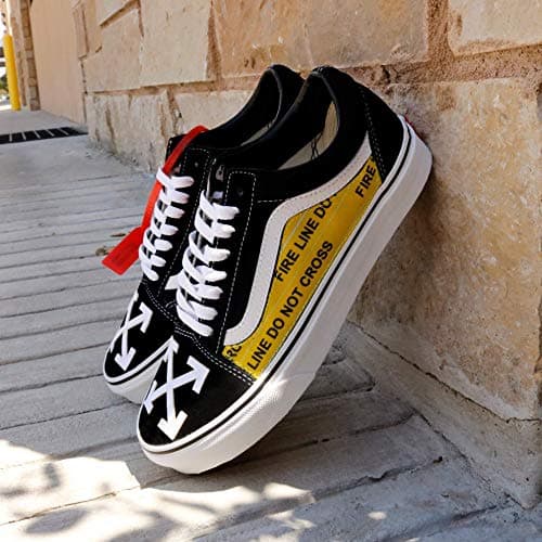 Old Skool x Caution Don't Cross Fire Line Custom Handmade Uni-Sex Shoes By Patch Collection