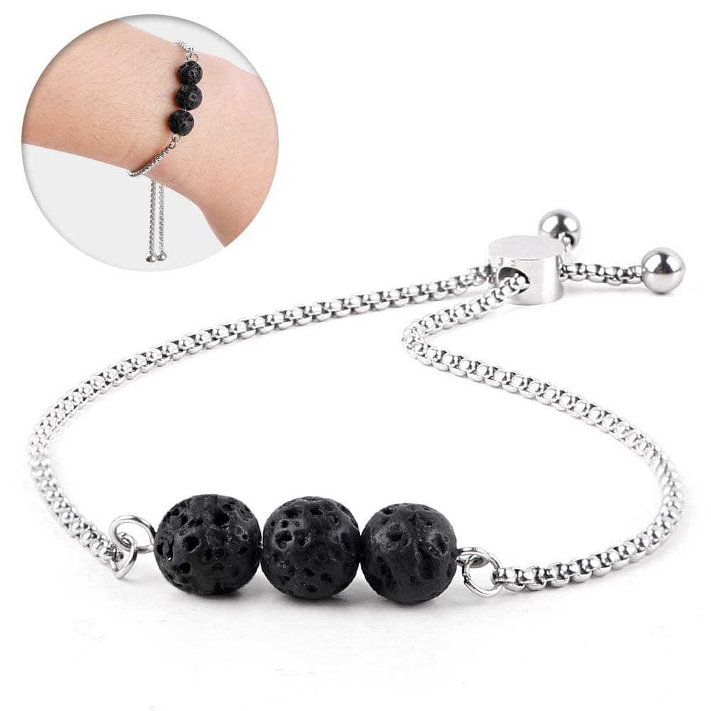 Lava Stone Diffuser Bracelet Adjustable Diffuser Wristband with 3 Lava Stone 316L Stainless Steel Bracelet Aromatherapy Diffuser Bracelet for for Mother's Day, Christmas, Birthday
