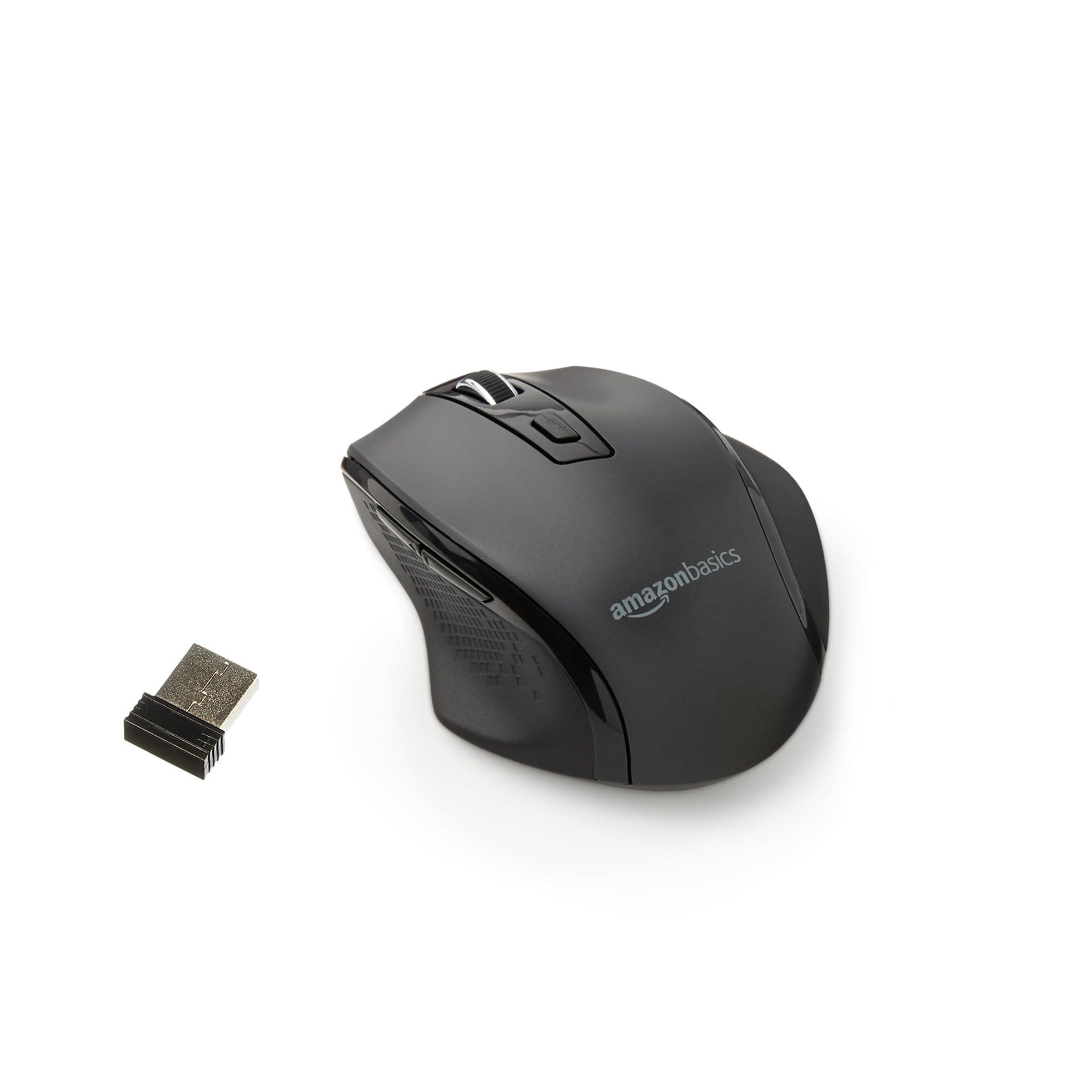 Amazon Basics Portable Wireless Computer Mouse, Ergonomic, 2.4 GHz Optical, DPI Adjustable, Easy to Use, Compatible With PC, Mac, Laptop, Black
