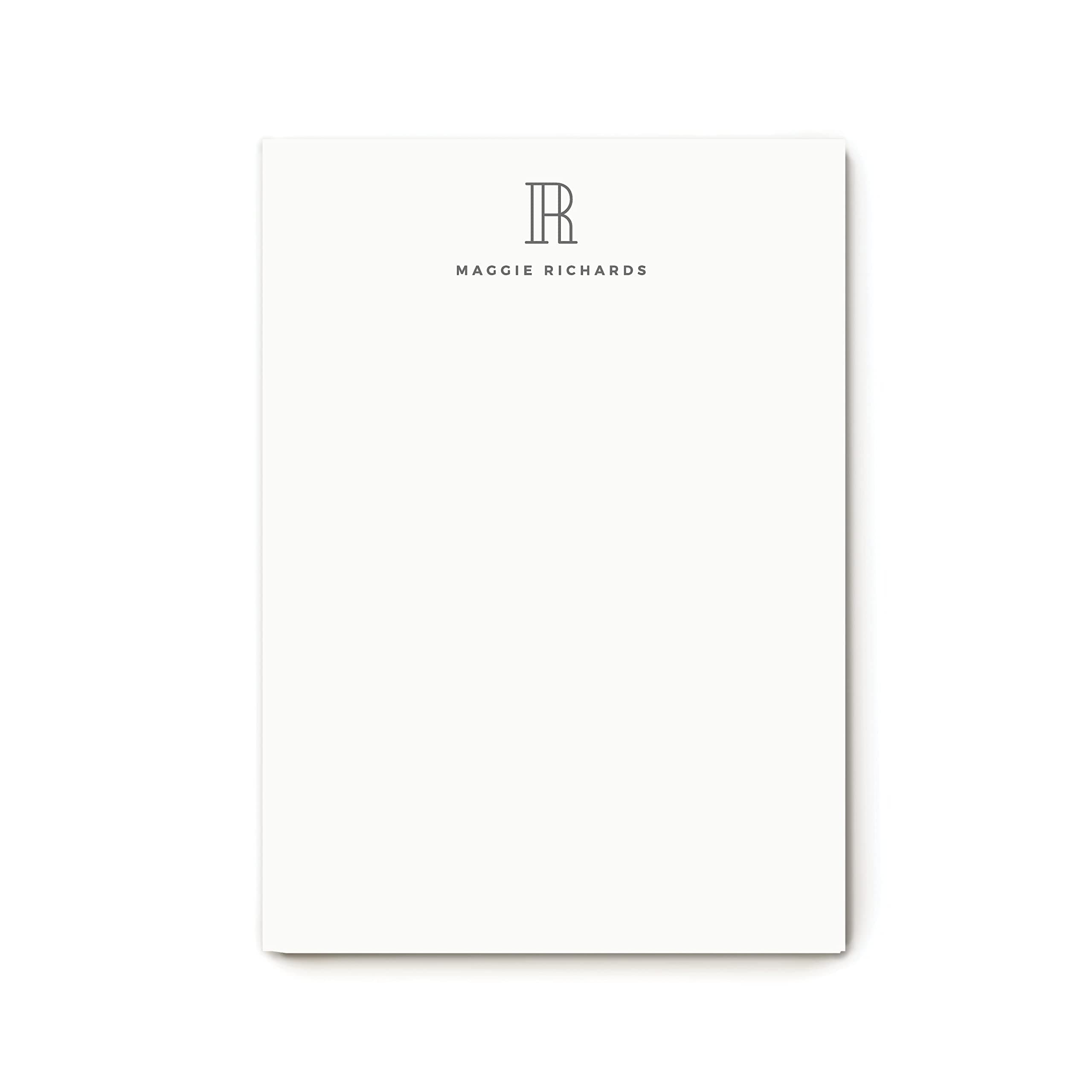Custom Stationary Note Pad - Personalized Notepads with Name and Monogram Initial, Stationery Set 3 Sizes, 50 or 100 Sheets, Unlined or Lined Stationery Notepad - Outline Mono Pad