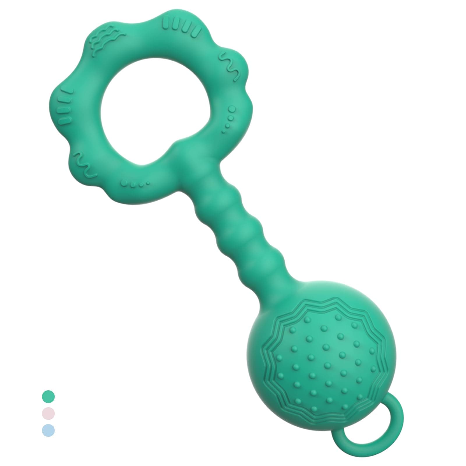 2 Pcs Baby Rattle Teether, 2-in-1 Rattle and Teether Toy for Soothing Sore Gums and Keeps Little Ones Entertained, Food Grade Silicone (Spearmint+Pink)