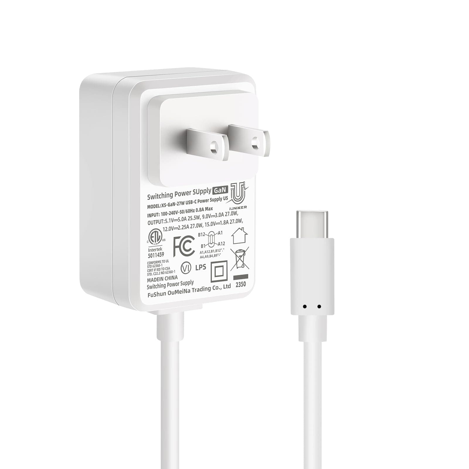 PD USB-C 27W Power Supply for Raspberry Pi 5, Cable Length 47 inch 5.1V 5A GaN PD 27W Power Supply for Raspberry Pi 5 16GB/8GB/4GB/2GB (ETL Listed)