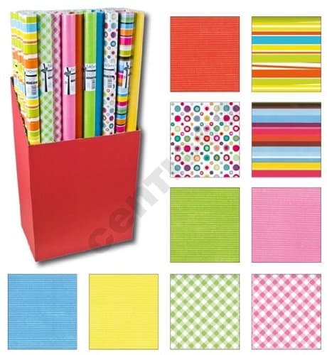 Set of 10 rolls, stripe, dot, circle wave Patterned plain coloured Wrapping Paper 200 x 70 CM Various Designs