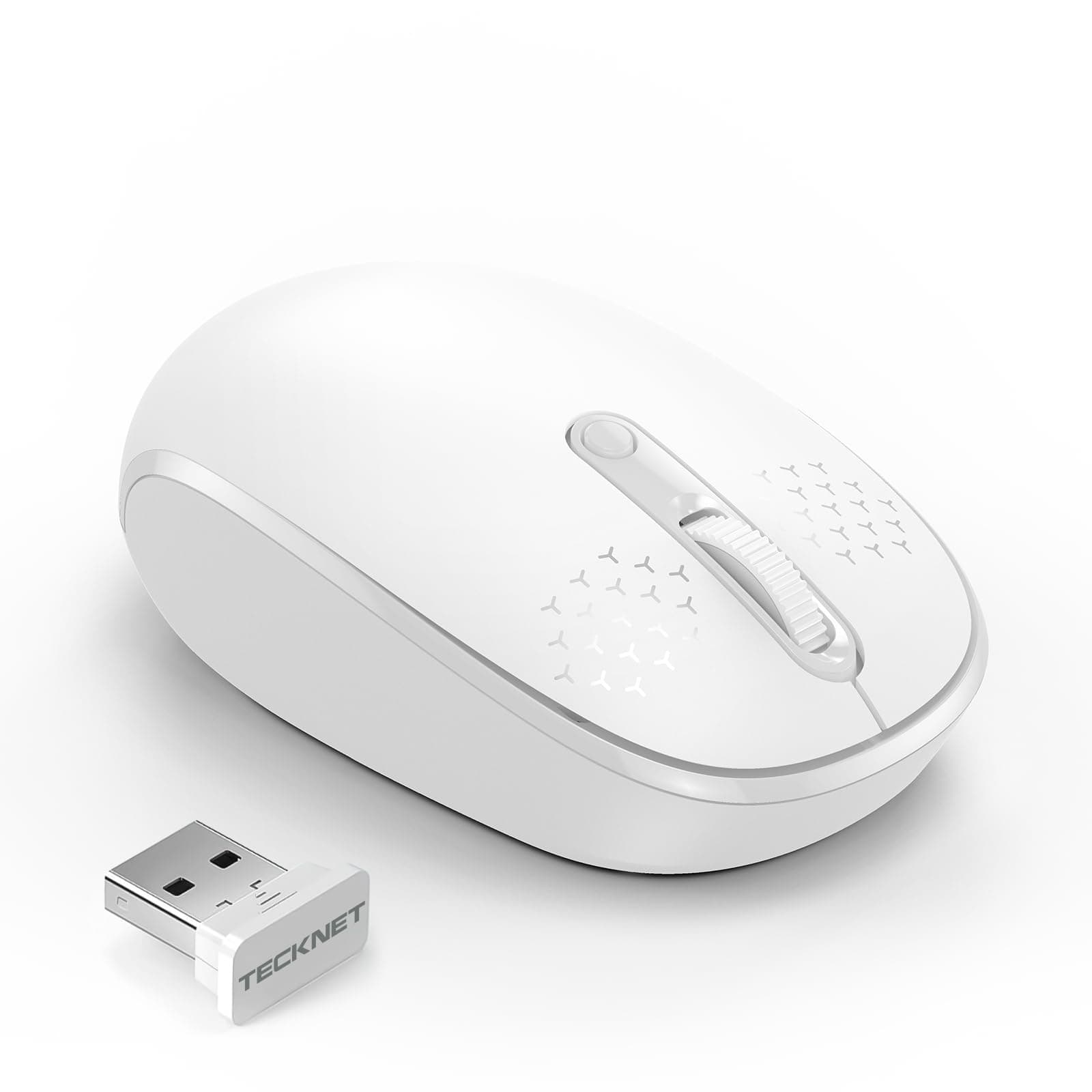 Wireless Mouse for Laptop, 2.4G Quiet Computer Mouse with USB Receiver, 4 Buttons Portable Cordless Mice for Chromebook, Laptop, PC, Mac, 800/1200/1600 DPI - White