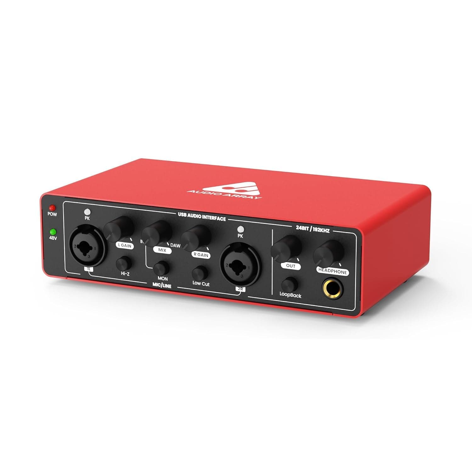 - AI-04 HD 2x2 Gen 3 Audio Interface | Premium Mic Pre-Amps | 48V Phantom Power | 24bit/192kHz Hi-Fi Recording | XLR/MIC/LINE inputs | Plug & Play-No Drivers | 2 in 3 out | Metal Body | Red