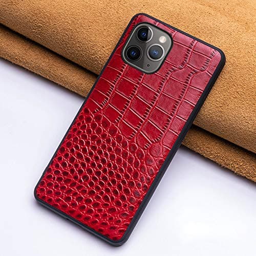 AIZJULO for iPhone 6 7 8 Plus X Phone Case, Slim Fit Cell Phone Cover Genuine Leather Phone Case(Crocodile Skin Style) for iPhone 6P 6SP 7P 8P XR XS max Back Cover (red,for iPhone Xs max)