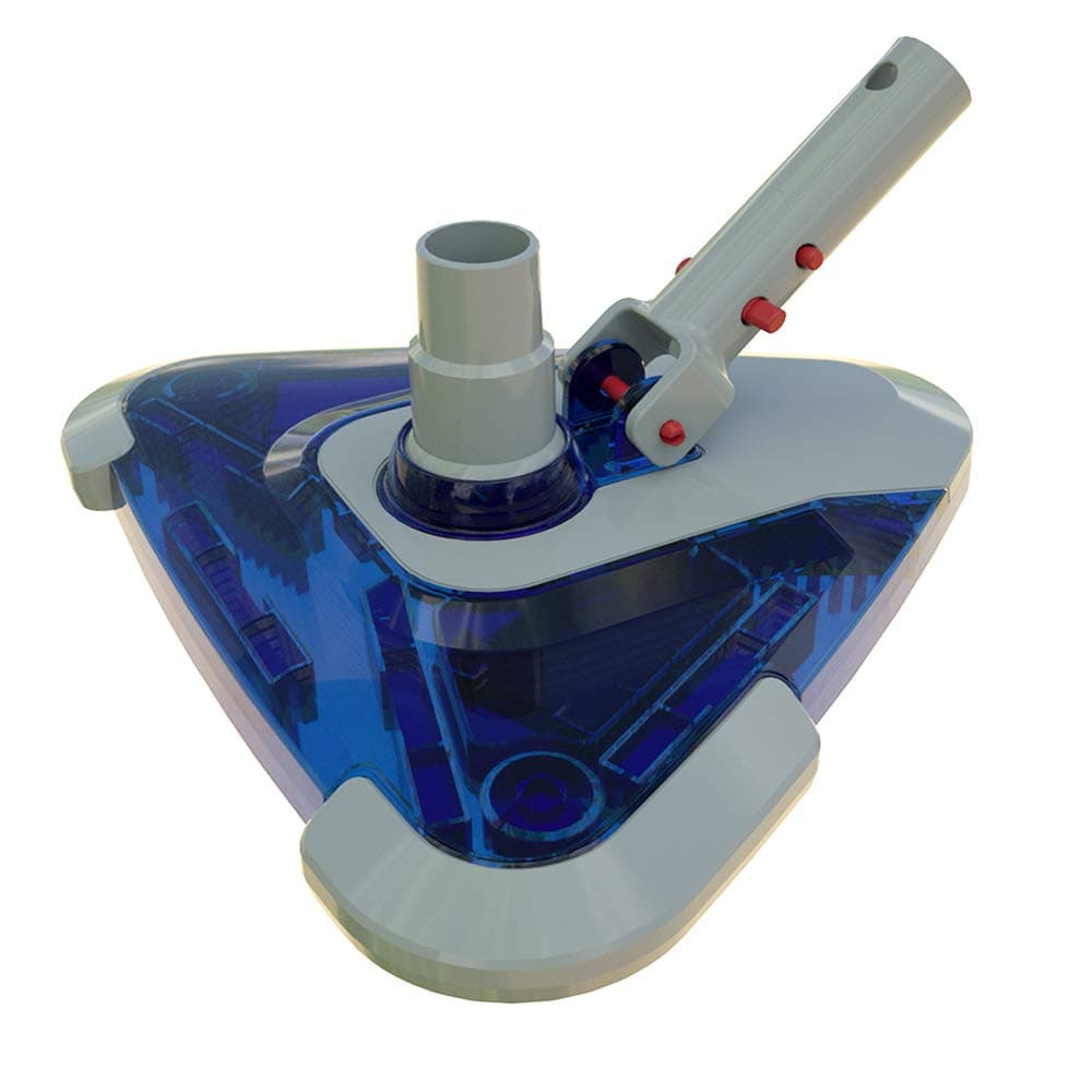 POOLWHALE Sea-Thru Weighted Transparent Triangular Pool Rotative Vacuum Head with Brush & EZ Clip Handle - 3 Ball Wheels for Cleaning Surface Safe on Vinyl Lined Pools