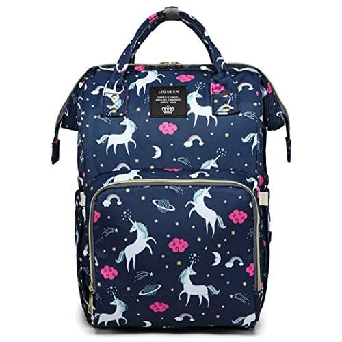 LEQUEEN Diaper Bag Multi-Function Baby Diaper Backpack Nappy Bags, Mom Dad Travel Backpack Large Capacity Baby Bags with Unicorn Printing (Blue)