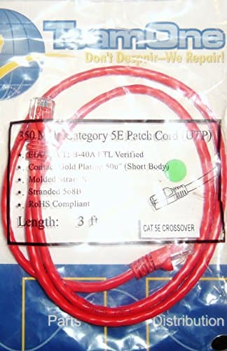 CAT5E CROSSOVER PATCH CORD RED 3FT