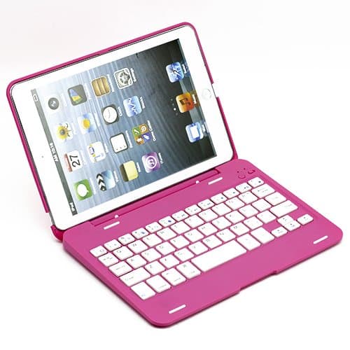 SUPERNIGHT (TM) 135° Rotating Angle Wireless Bluetooth Keyboard Case Cover Stand Combo for Apple iPad Mini Aluminum Pink for Women Girls
