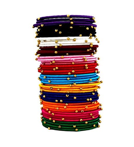 thread trends Plastic & Silk Thread Base Metal Pearl Bangle Set for Women (Set of 48) (Multicolored)