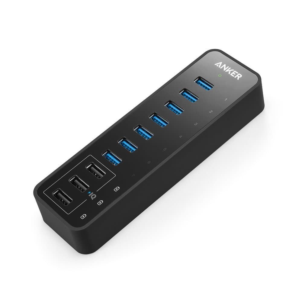 Anker USB Hub, USB 3.0 Hub, 10 Port 60W Data Hub, with 7 USB-3.0 Ports, 3 PowerIQ Charging Ports, Compatible with MacBook, iMac, Dell XPS, Surface Pro, iPhone, iPad Air, Galaxy Series, Mobile HDD