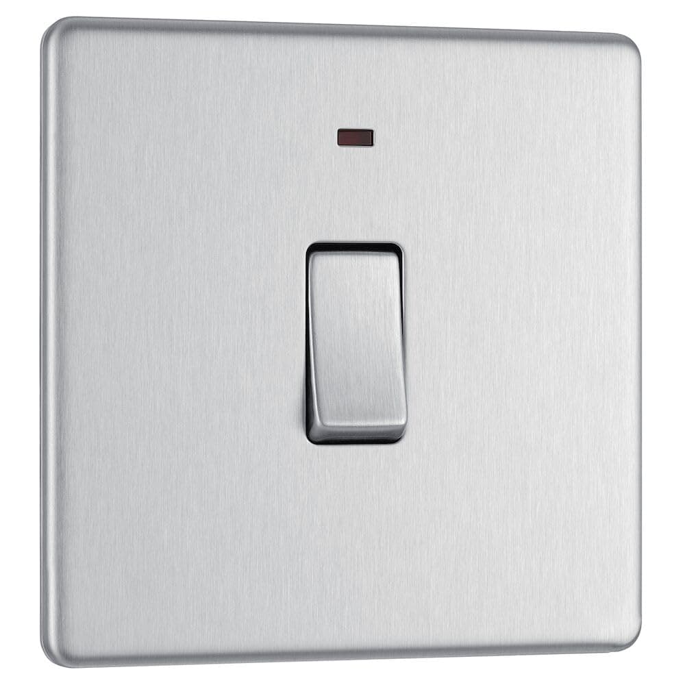 BG Electrical Screwless Flat Plate Single Light Switch with Power Indicator