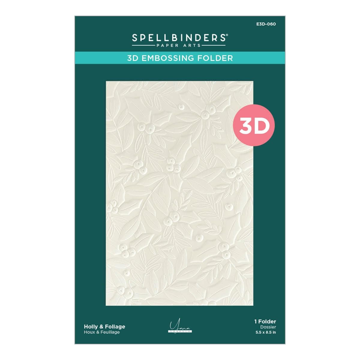 Spellbinders Holly & Foliage Embossing Folder, Clear