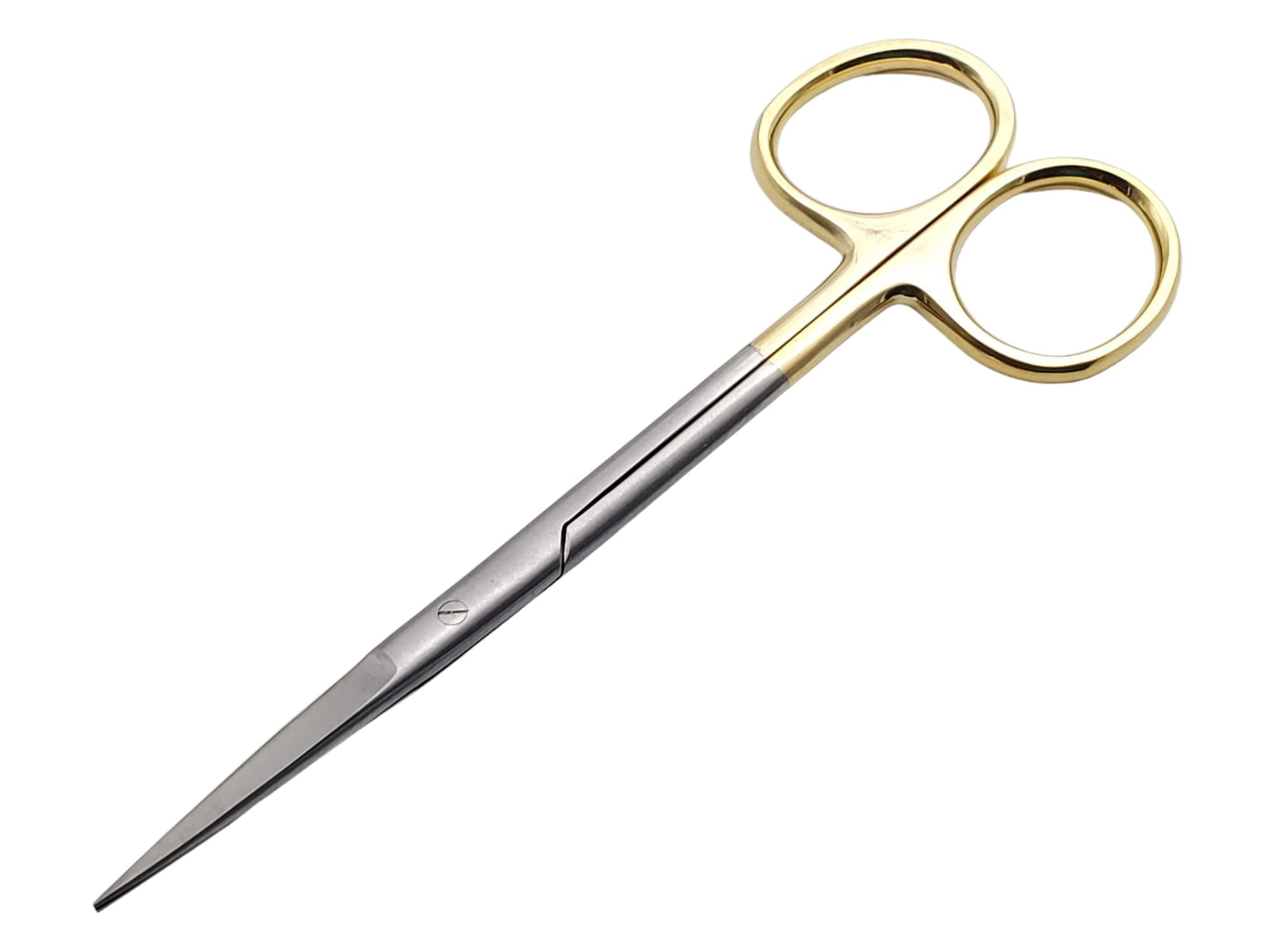 Scissors 5" Straight | Tungsten Carbide Inserts Extra Sharp | Gold-Plated Handle | Dental, Surgical, Medical, Suture, Stitch, Dissection, Laboratory, Art, and Craft