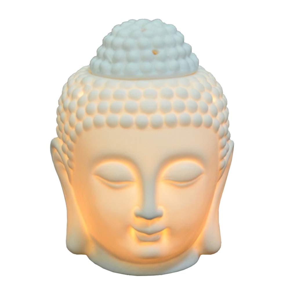 Buddha Head Statue Oil Burner Translucent Ceramic Aromatherapy Diffusers Home Decor (White)