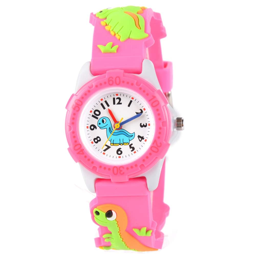 Venhoo Kids Watches Cute 3D Cartoon Waterproof Silicone Children Toddler Wrist Watch for 3-10 Year Girls Little Child-Pink Dinosaur