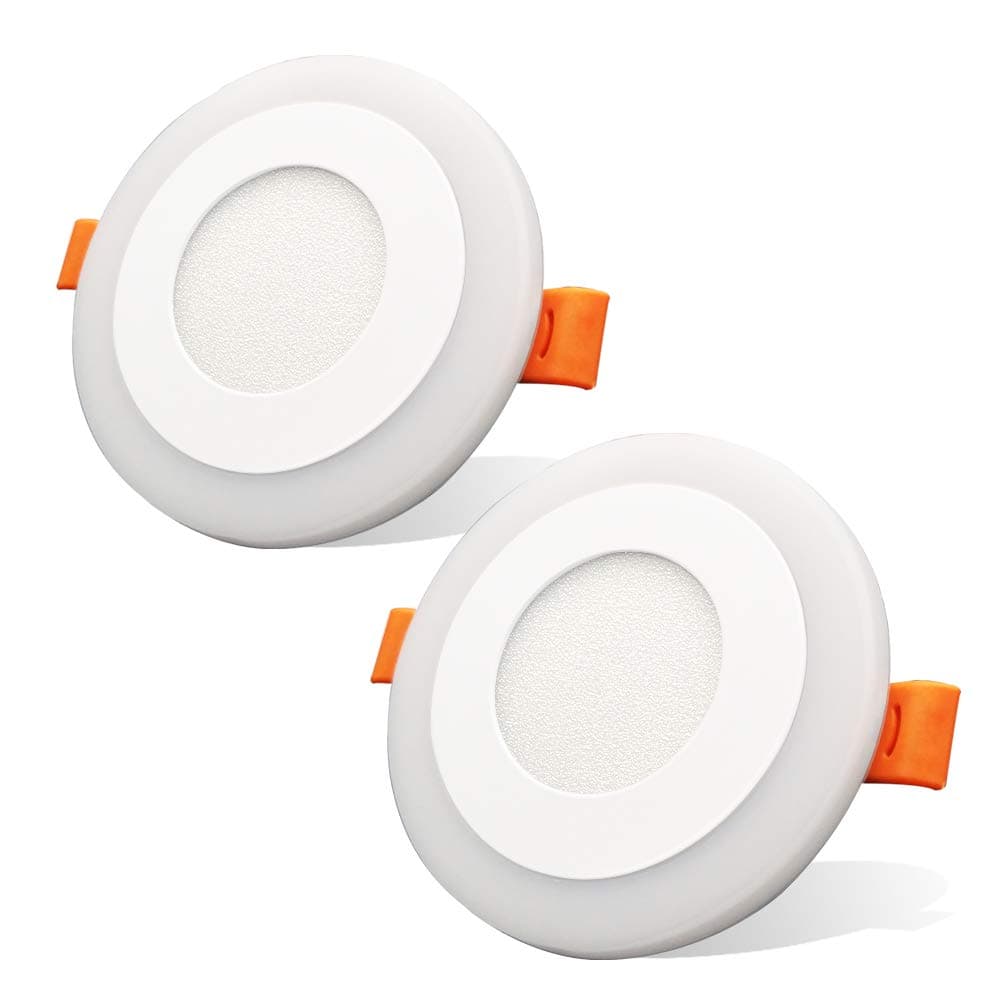 2 Pack LED Recessed Ceiling Lights, 3 x 3W Round White and Blue Downlights, Cut-Out 69mm(65-70mm) for Living Room Bedroom Kitchen