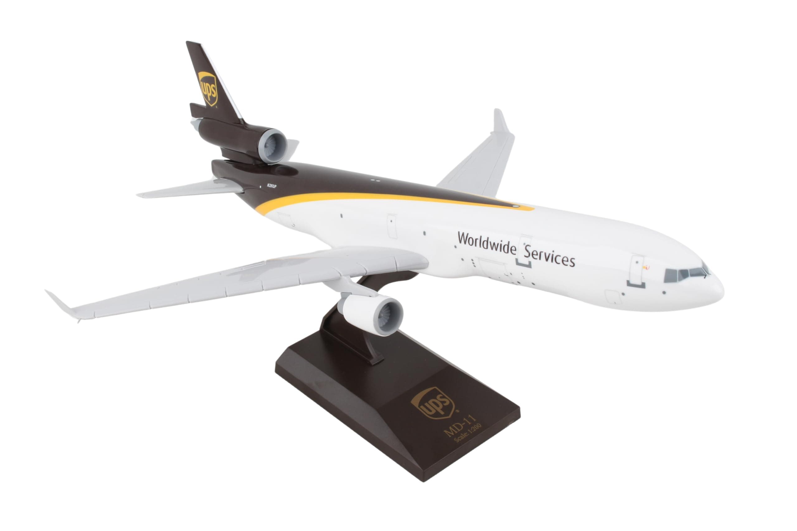 UPS MD-11F 1:200 Scale Model Airplane – Solid Injection Molded Plastic Display Aircraft with Stand, Snap-Fit Assembly, Authentic Cargo Livery