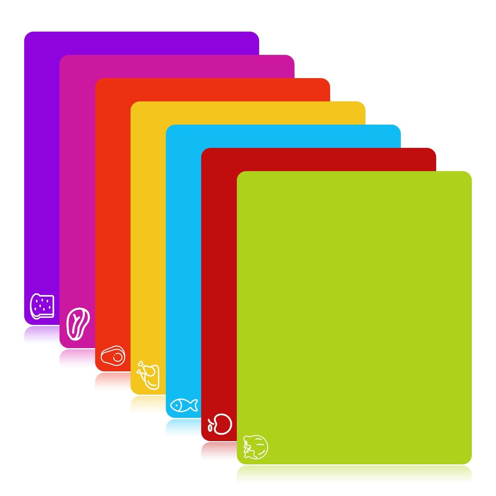 Goodluck 7 Pieces Flexible Cutting Boards, BPA Free Plastic Cutting Boards for Kitchen, Non Slip Cutting Mat for Meat and Vegetables