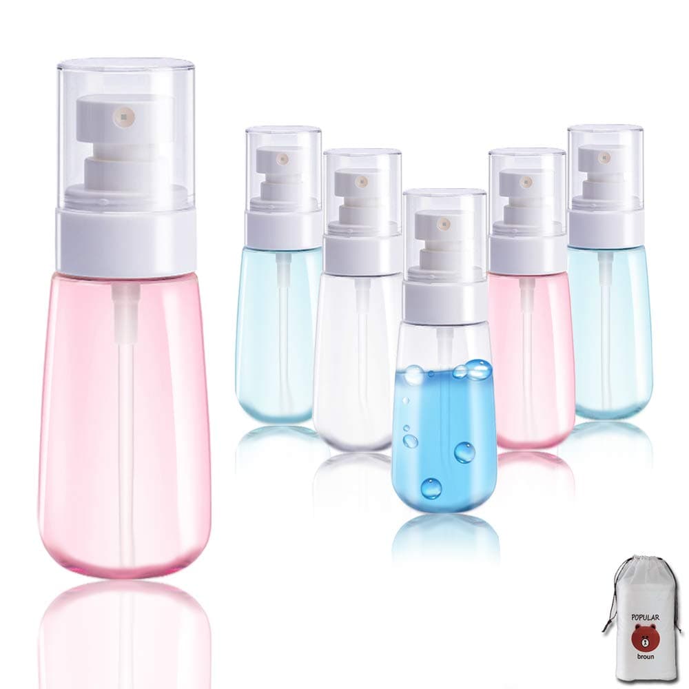 6PCS Spray Bottles Small 100ml 3.4 oz Empty Mini Travel Size Spray Bottle Fine Mist Hairspray Bottle for Essential Oils Refillable Travel Containers for Cosmetic, Perfume + Drawstring Bag