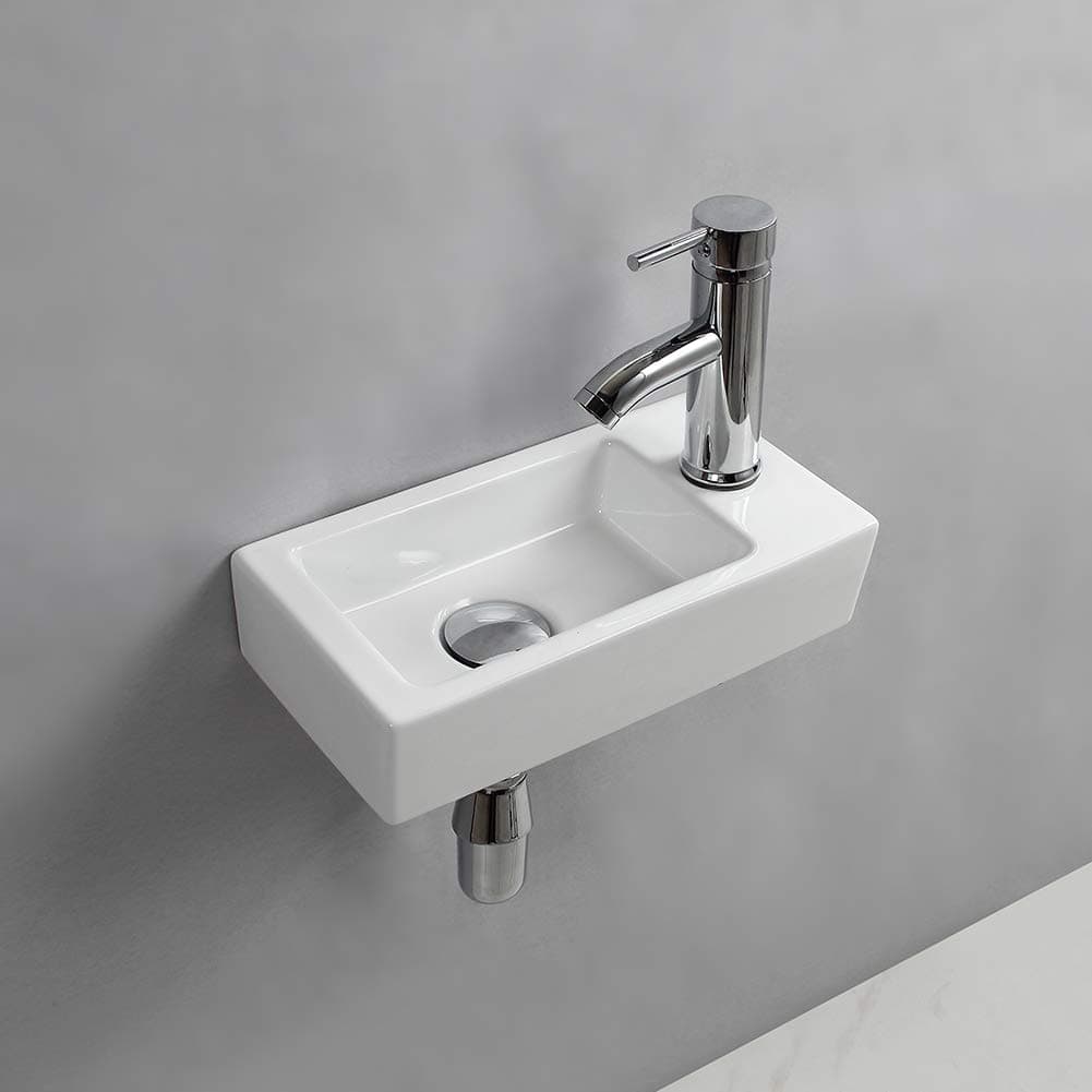 Small Rectangular Ceramic Right Wall Mounted Bathroom Sink