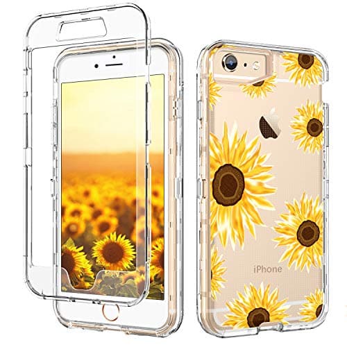 iPhone SE 2022 2020 Case iPhone 6S Case iPhone 6 Case GUAGUA Clear Transparent Cover Sunflower Floral 3-in-1 Hybrid Hard PC Soft TPU Shockproof Protective Case for iPhone 6/6S/SE 2022 2020, Yellow