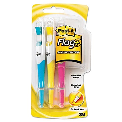 Post-it Flag + Highlighter: Chisel Tip, Blue/Yellow/Pink, 6 Each