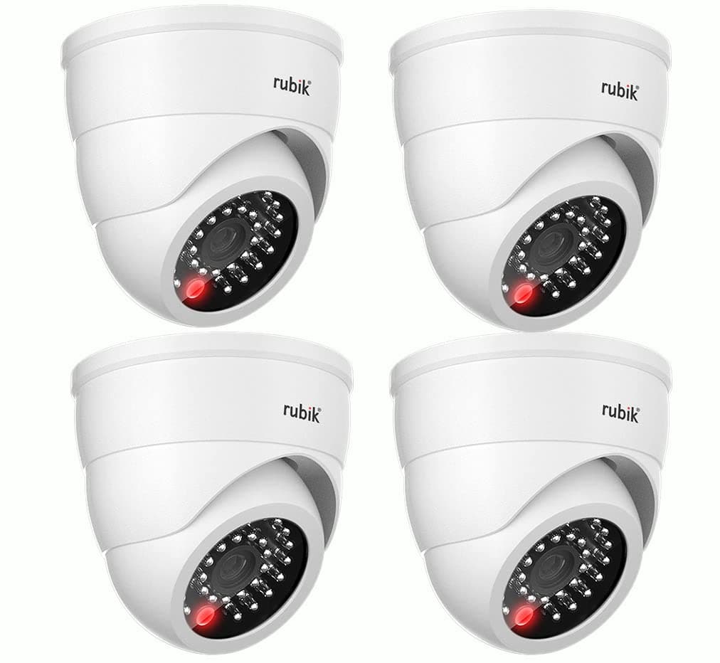 4pc Dummy CCTV Camera with Flashing LED Light, Adjustable Fake Surveillance Camera Security Indoor Dome Camera with LED Light (White)