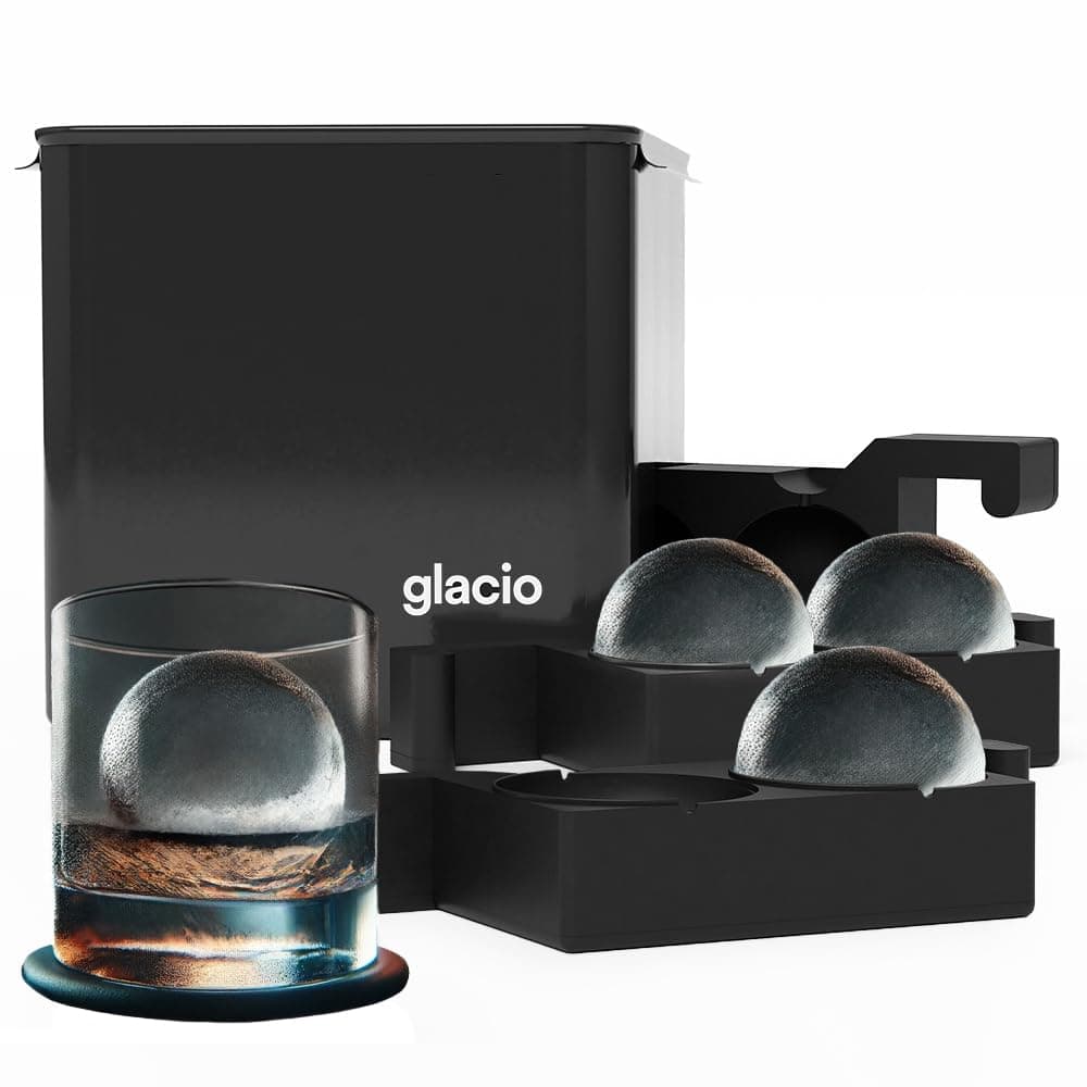 glacio Clear Ice Maker Set – Crystal Clear Ice Ball & Cube Molds for Whiskey and Cocktails | Dilution-Free Directional Freezing Design | Easy Removal