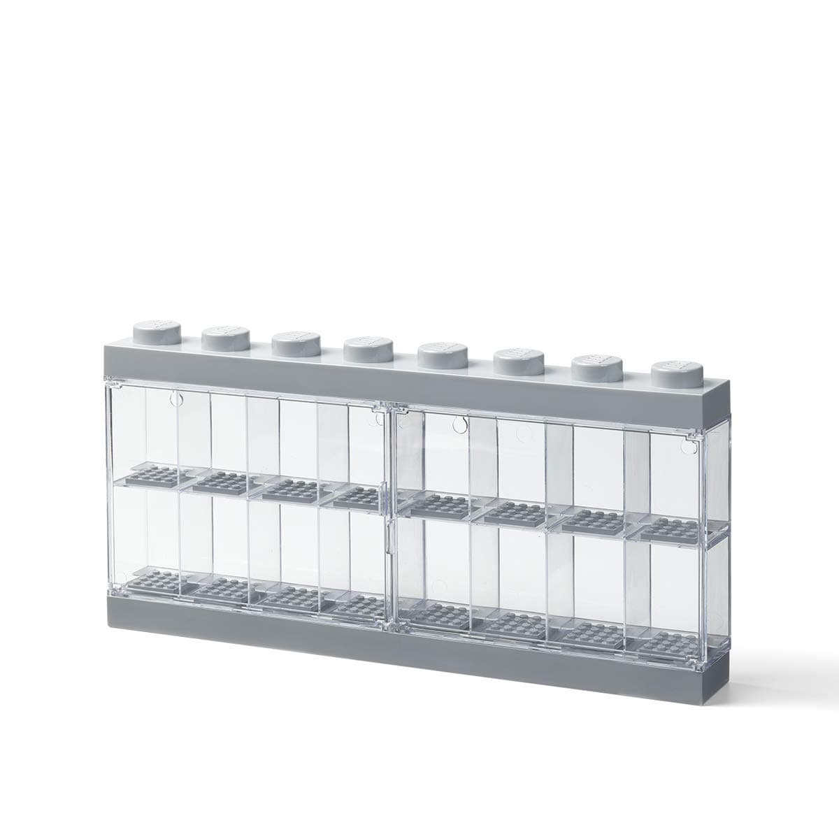 Lego Minifigure Display Case - Stackable Storage Container for Desktop or Wall Mounting - 15.04 x 7.24in - 8 Stud, Medium Stone Grey - Holds 16 Standard Brick People