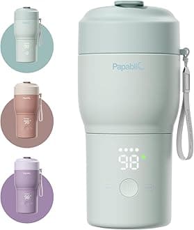 Papablic Pro Portable Bottle Warmer for Travel – Fast Heating, Built-in Sterilizer, 30W Fast Charge, 5-Temp Control, Easy-Clean Wide Mouth, Baby Milk Warmer for Breastmilk & Formula, Mint Green