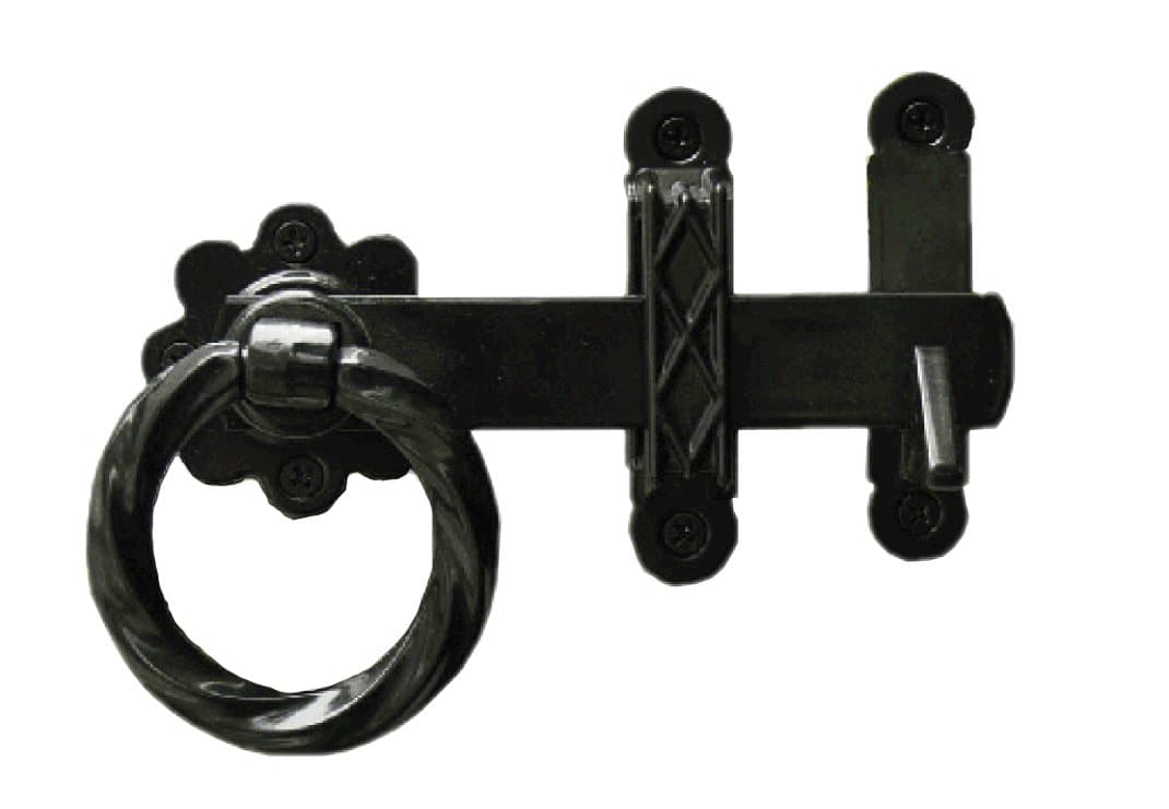Twisted Ring Gate Latch with Padlock Eyes (Black Polyester Powder Coat)
