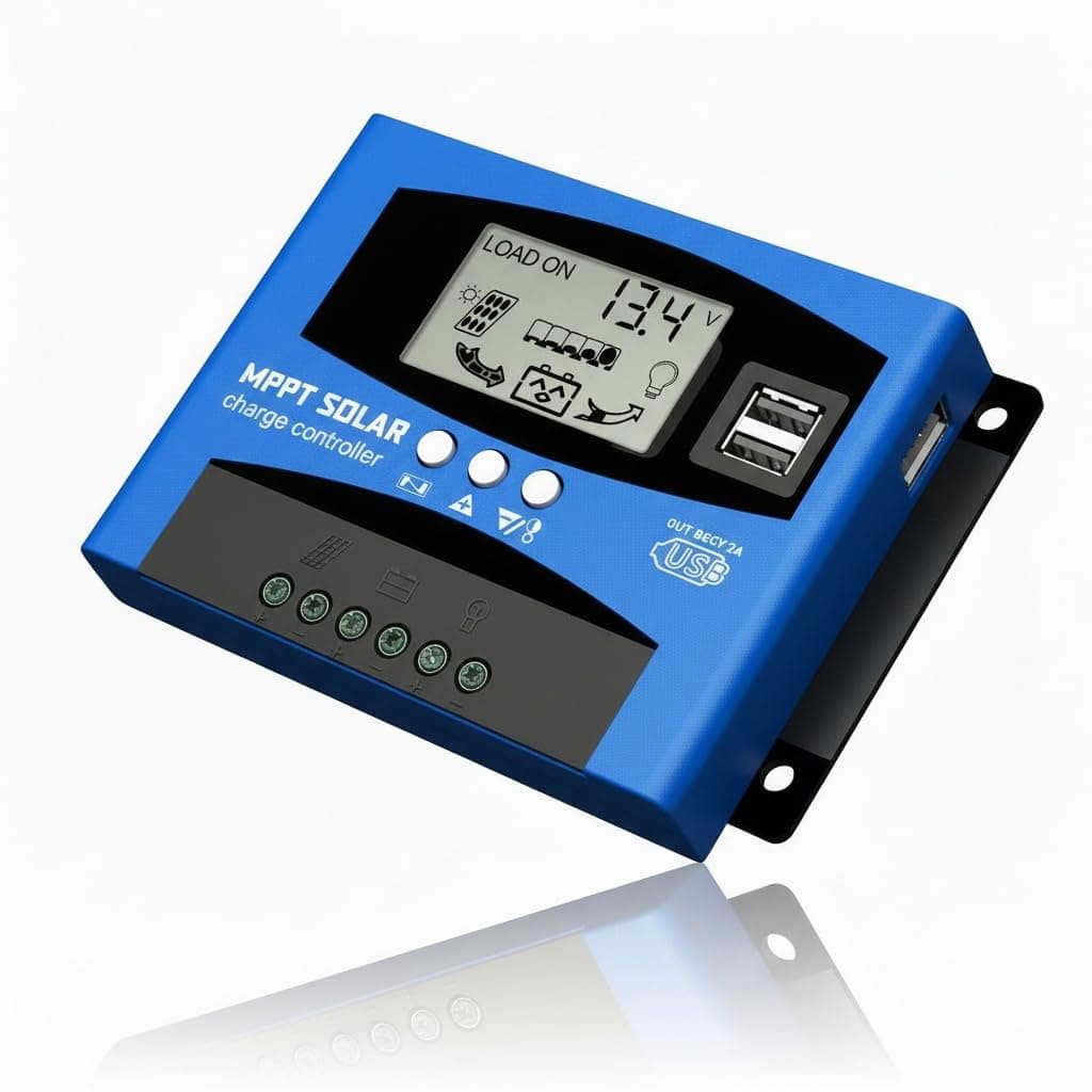 12V/24V MTTP Solar Charge Controller Solar Panel Battery Charger Intelligent Regulator with Dual USB Port LCD Display Overcurrent Protection for Home, Industry, Commercial (blue, 50A)