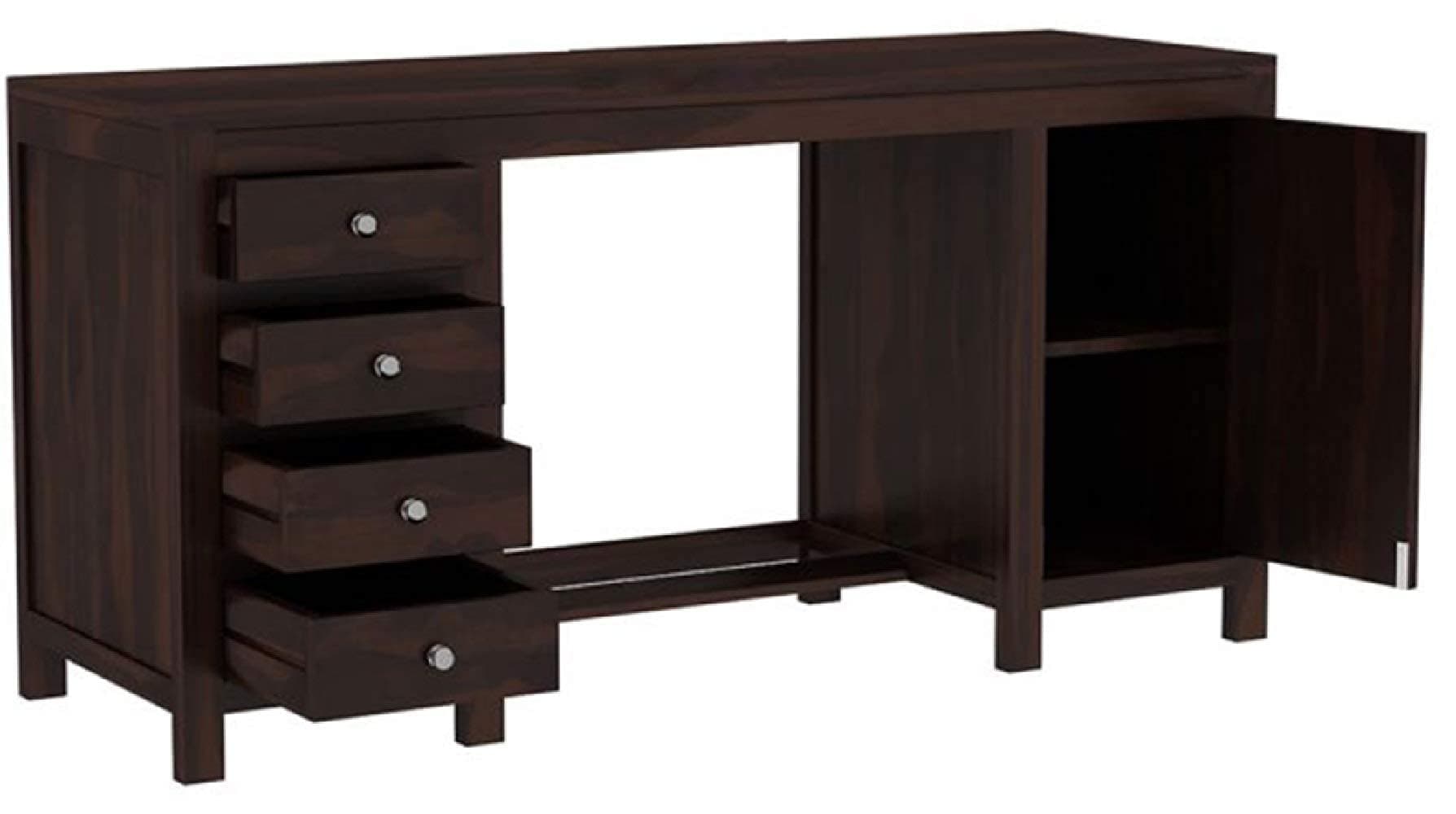 Solid Sheesham Wood Writing Study Table for Students with 4 Drawer and 1 Door Cabinet Storage Laptop Office Desk Wooden Furniture for Study Room Home Office (Walnut Finish)