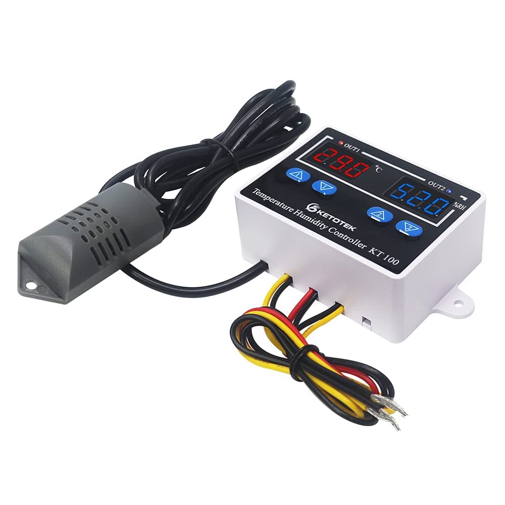 KETOTEK Digital Temperature Humidity Controller, Heating Cooling Thermostat Module with Sensor Probe Humidifier Dehumidifier Controller for Incubator 230V