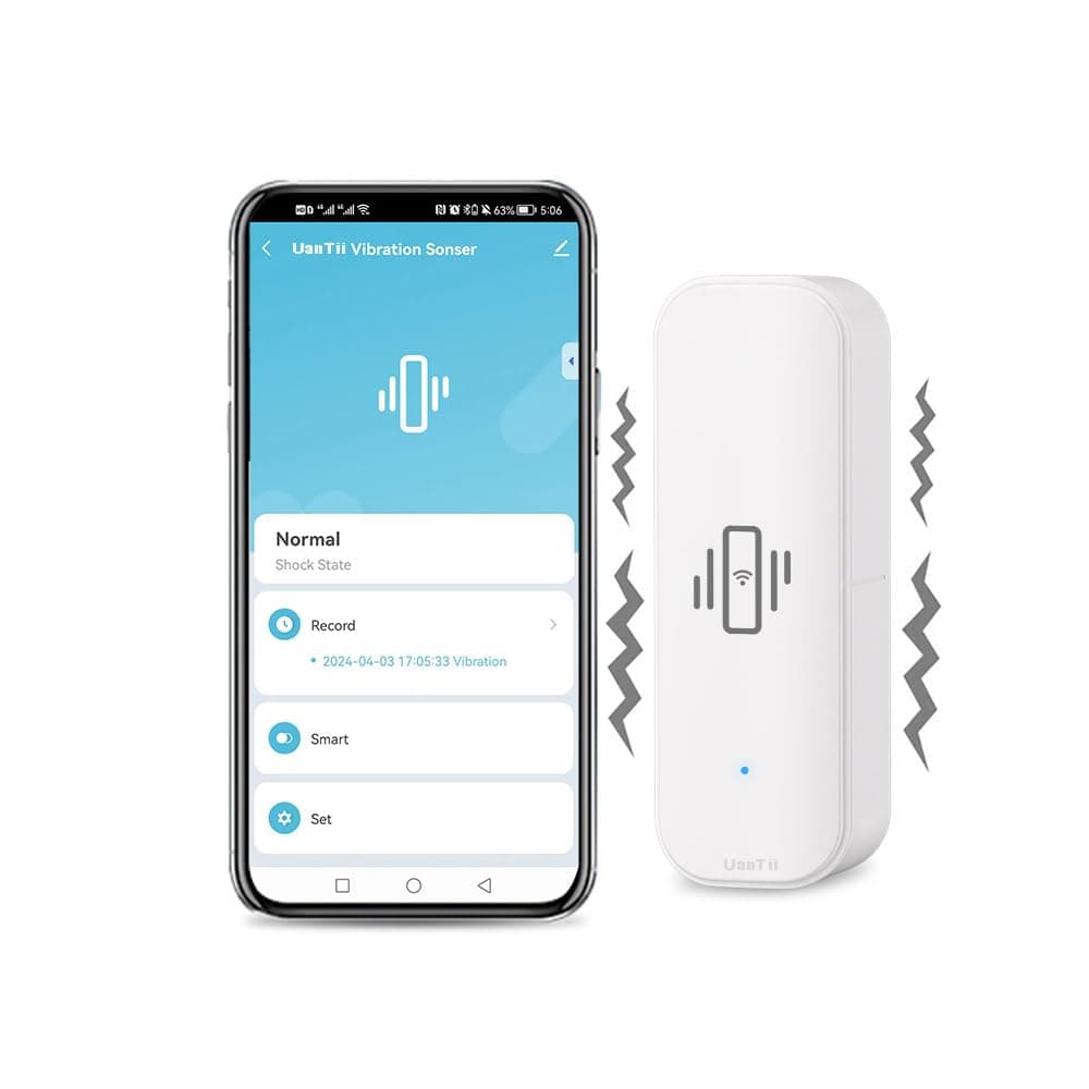 UanTii Smart Vibration Detector Tuya Wifi Vibration Sensor Smart Home Security System Support Smart Life App Remote Monitor,No Hub Required (White)